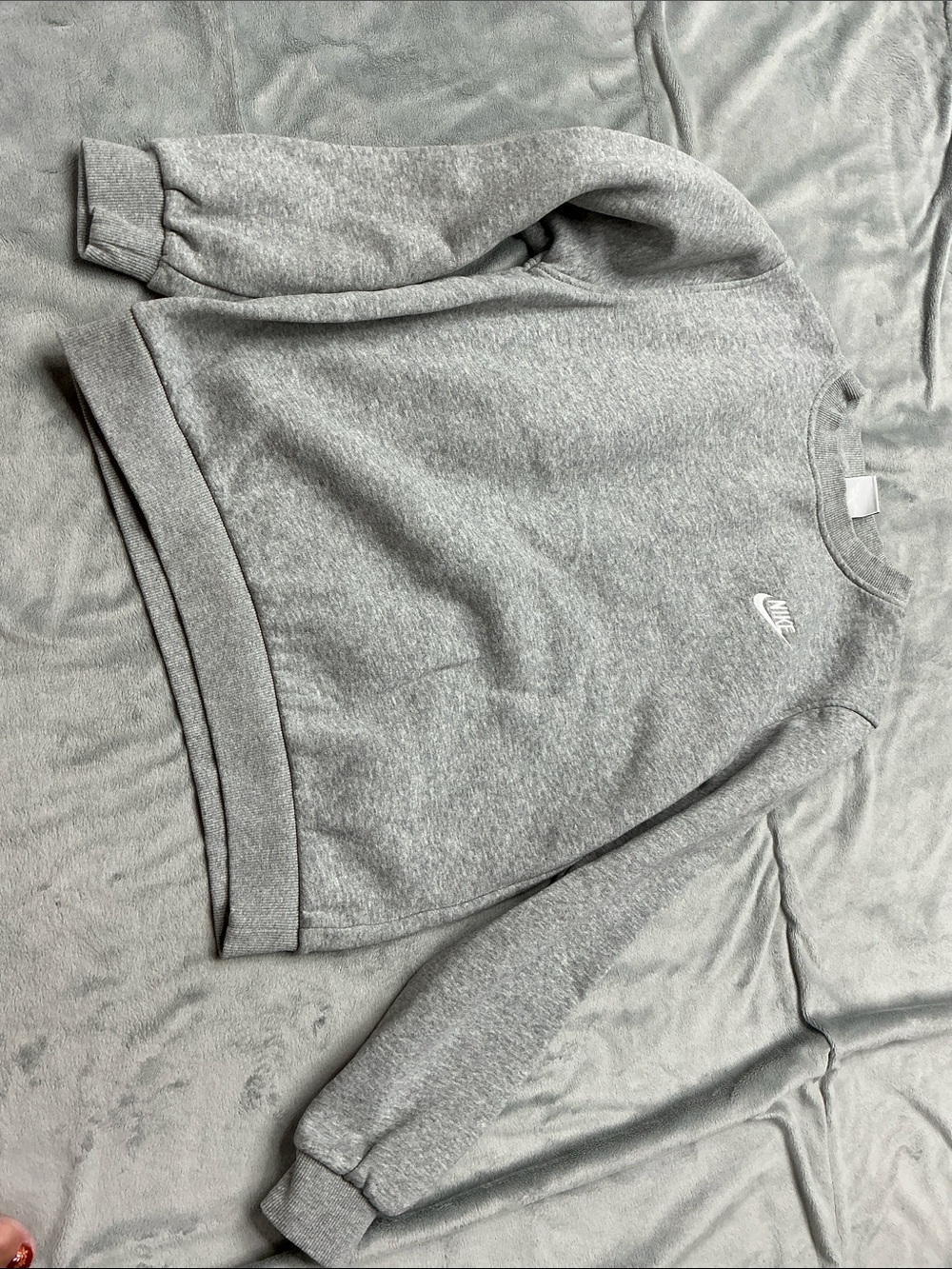 Nike Gray Crew Sweatshirt with White Swoosh - Kids